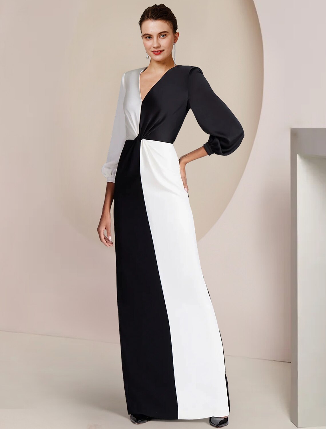 Wholesale  Sheath / Column Mother of the Bride Dress Formal Wedding Guest Party Elegant V Neck Floor Length Stretch Satin 3/4 Length Sleeve with